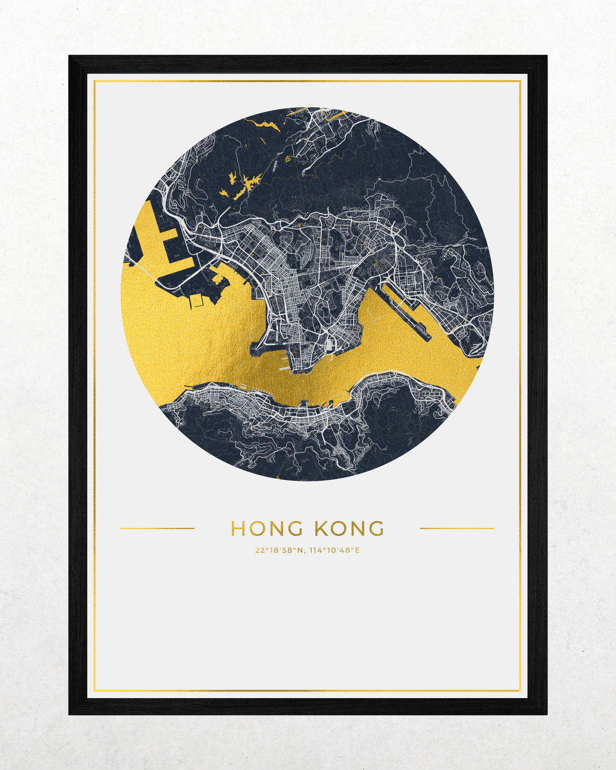 Hong Kong - Gold Fine Art Map Print