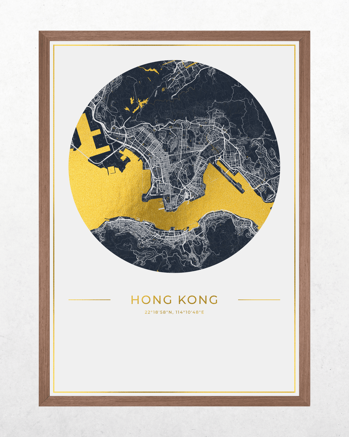 Hong Kong - Gold Fine Art Map Print