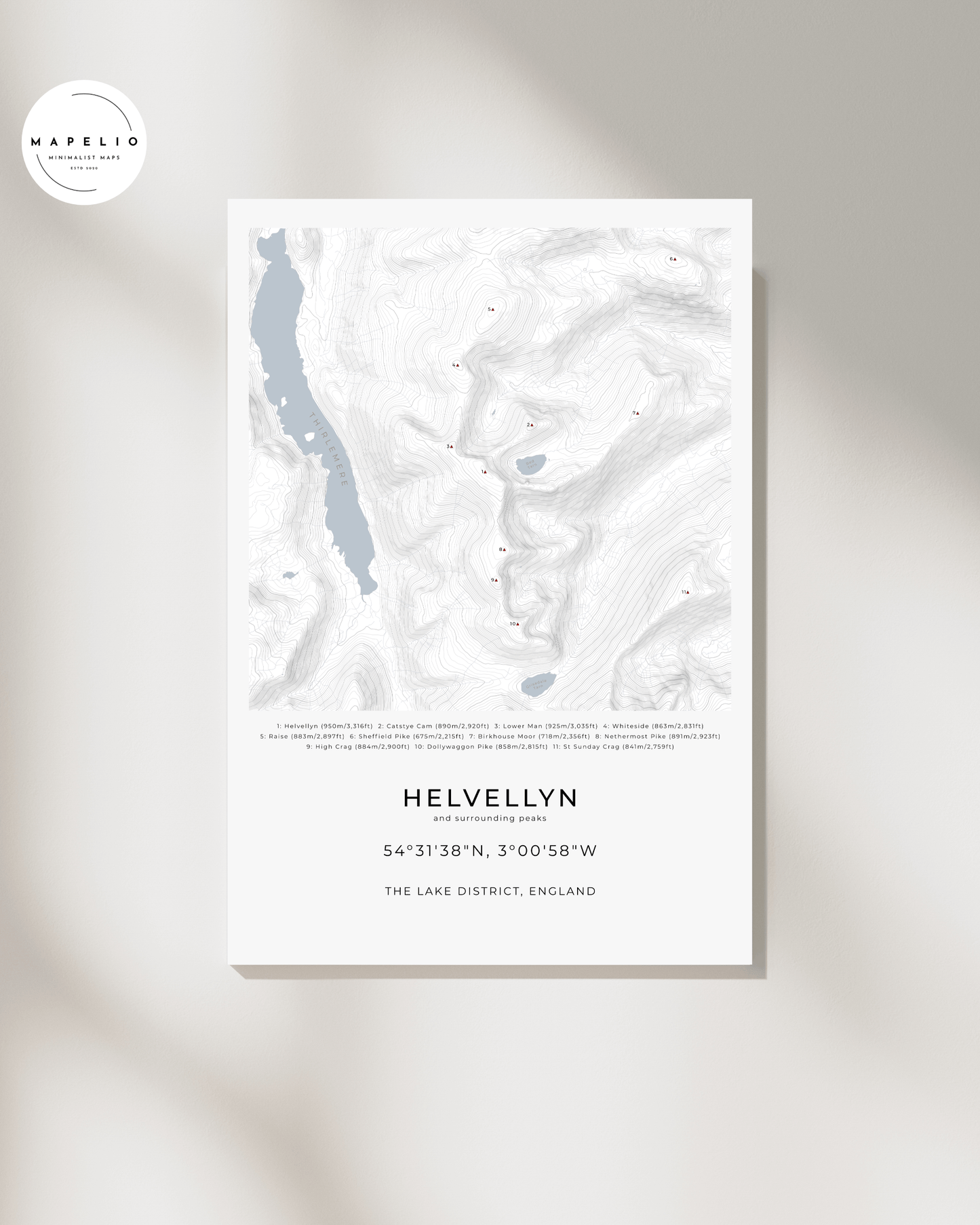 Helvellyn & Surrounding peaks - Contour Map