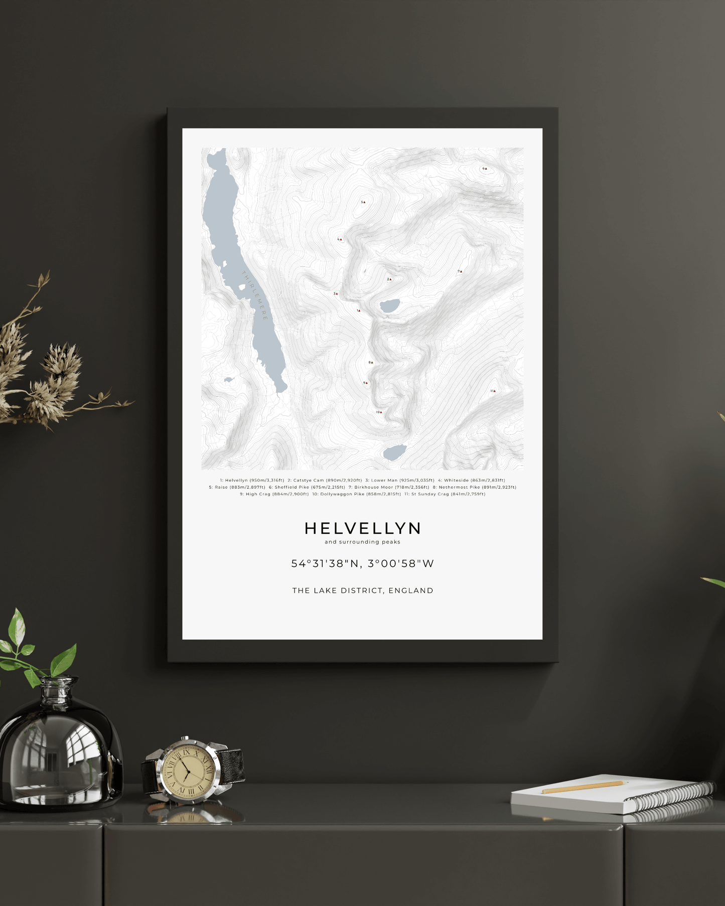 Helvellyn & Surrounding peaks - Contour Map