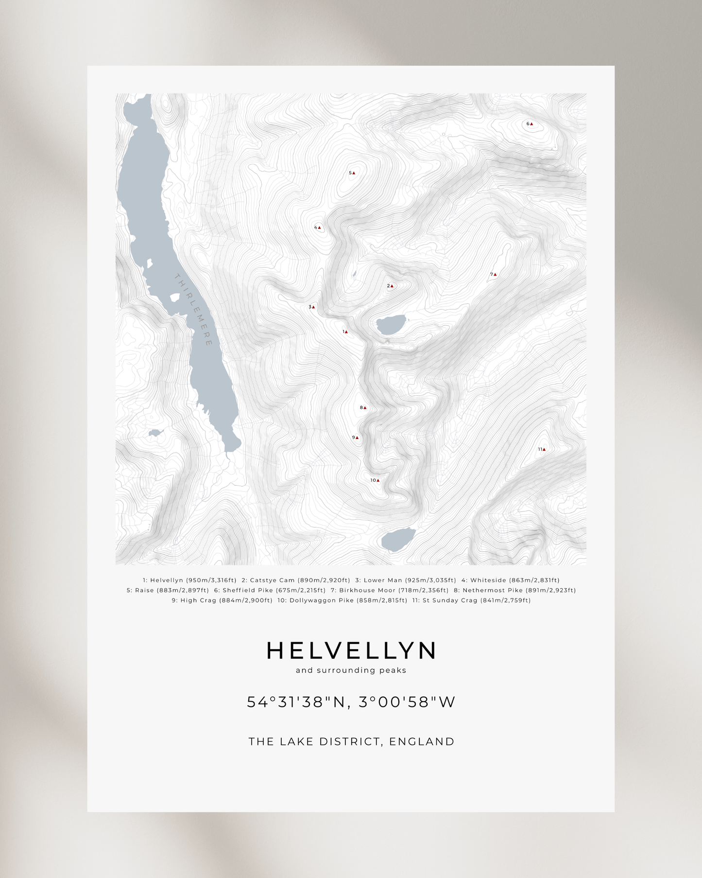 Helvellyn & Surrounding peaks - Contour Map