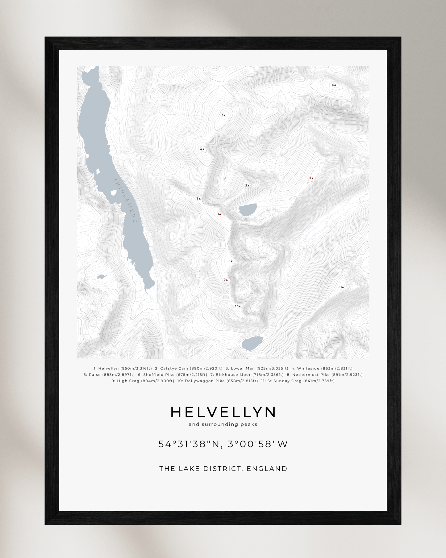 Helvellyn & Surrounding peaks - Contour Map