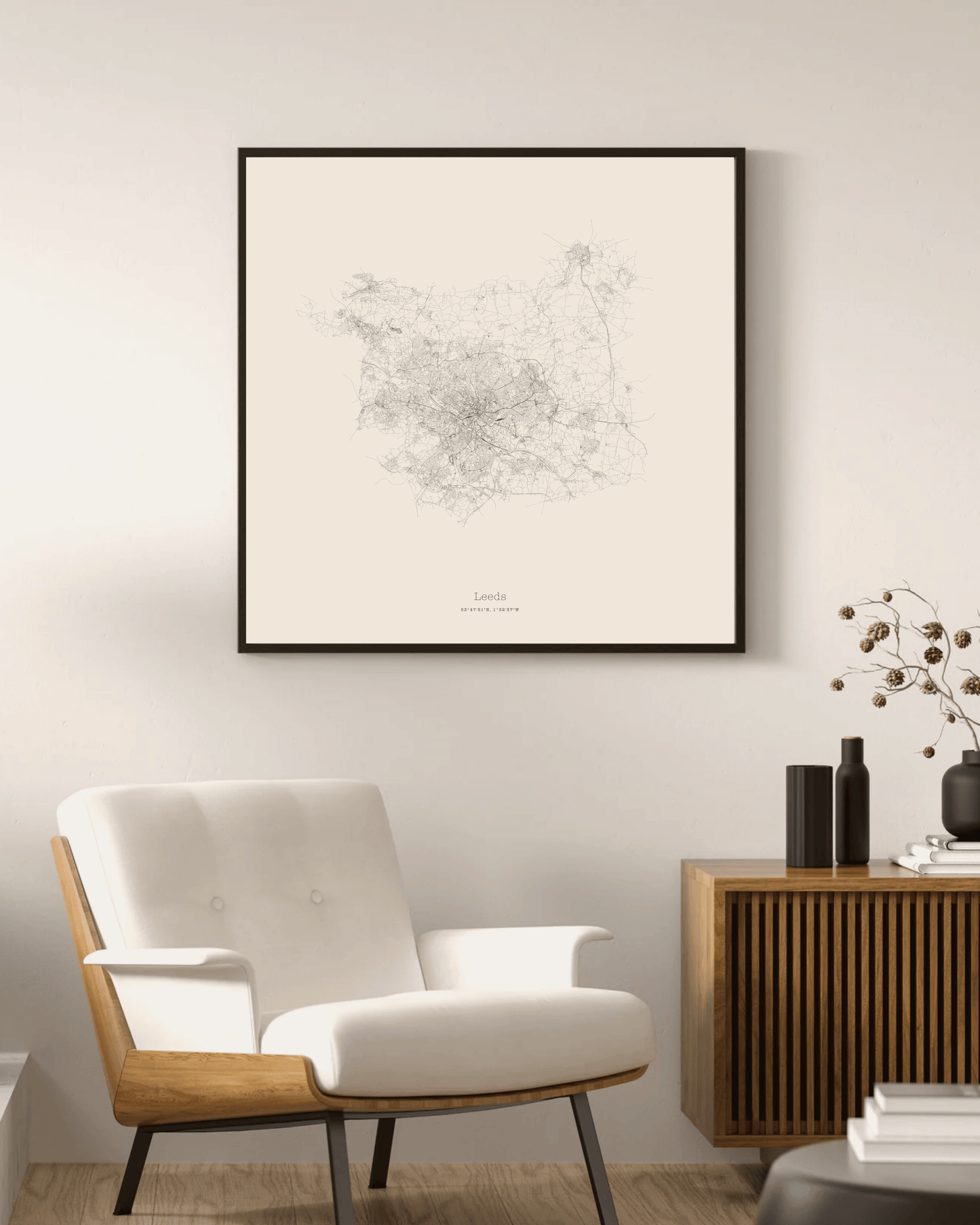 Leeds - Minimalist City Map - Fine Art Print - Taupe