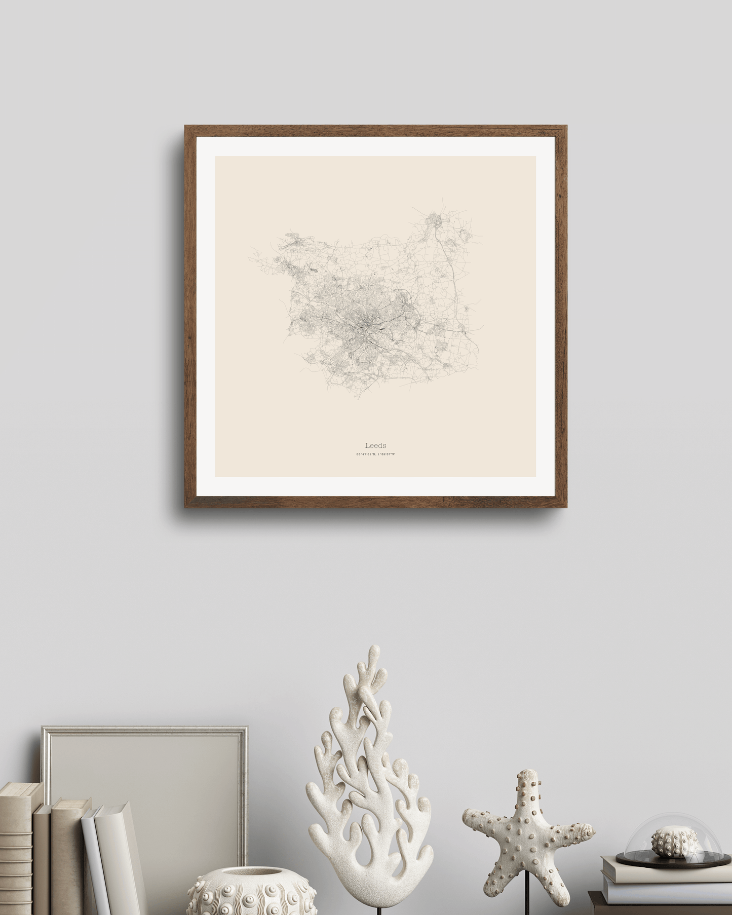 Leeds - Minimalist City Map - Fine Art Print - Taupe