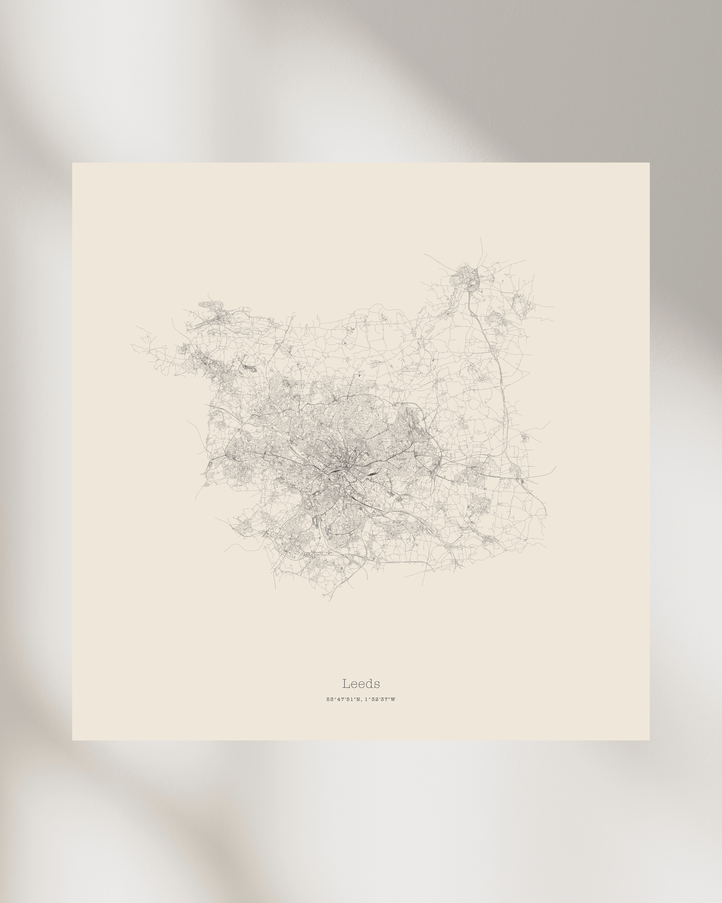 Leeds - Minimalist City Map - Fine Art Print - Taupe
