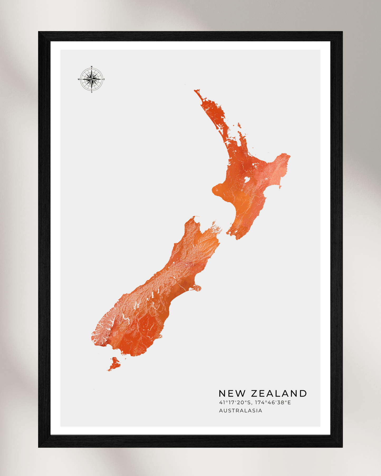 New Zealand - Fine Art Map Print