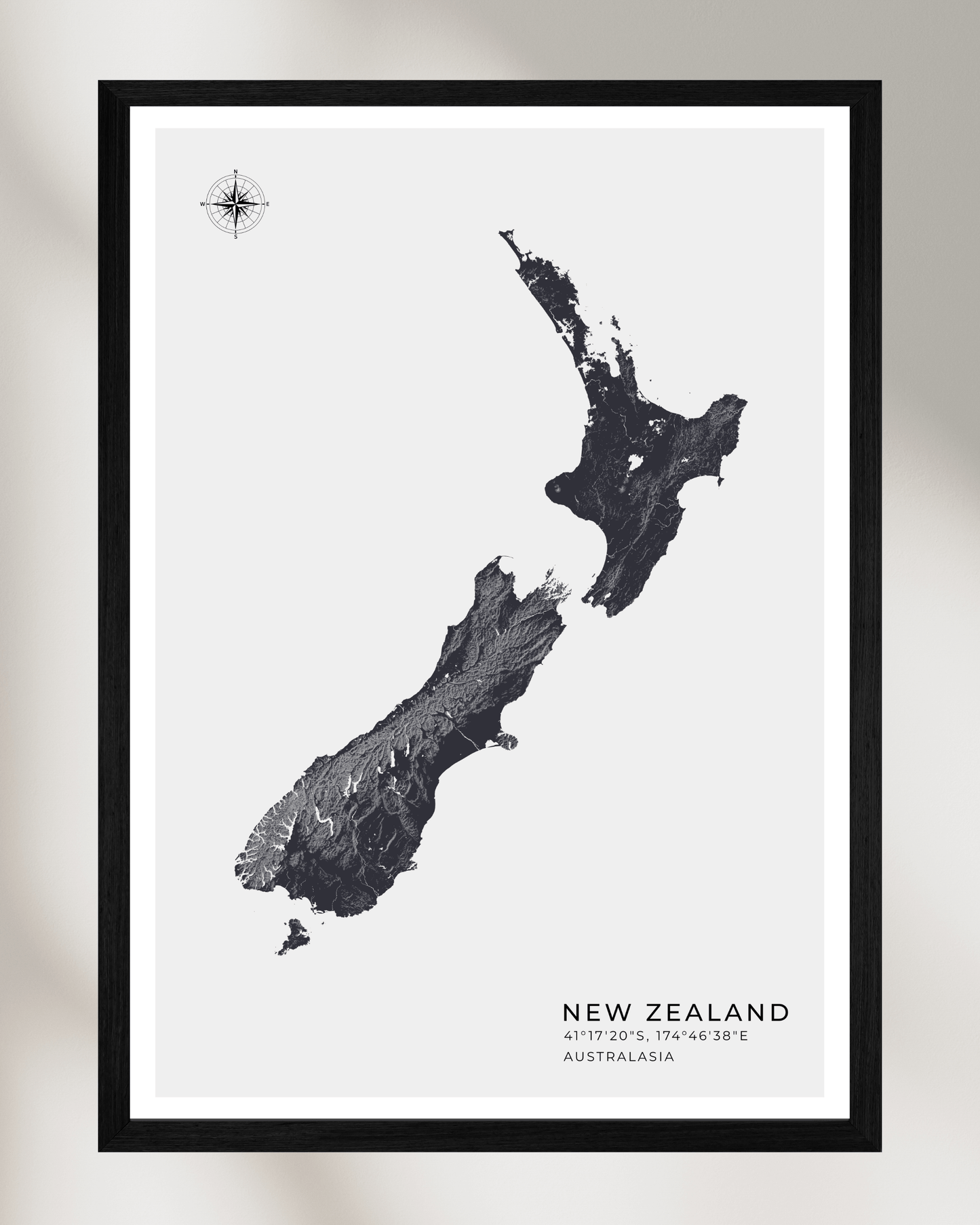 New Zealand - Fine Art Map Print