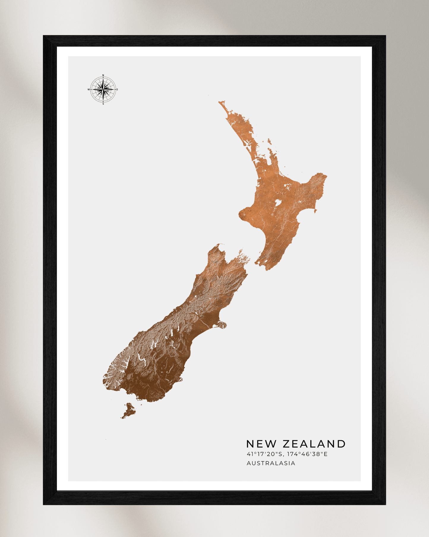 New Zealand - Fine Art Map Print