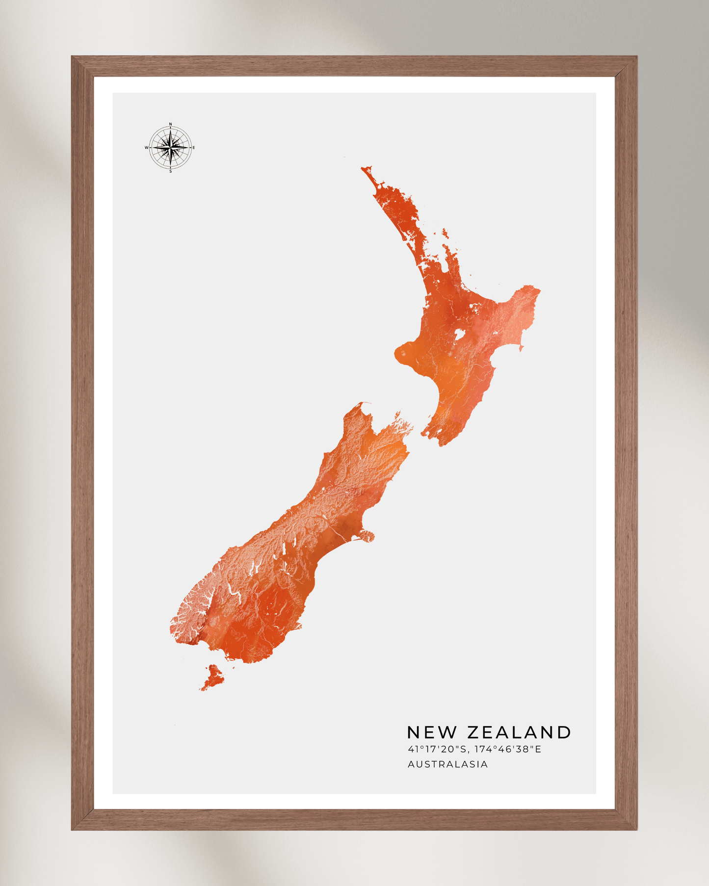 New Zealand - Fine Art Map Print