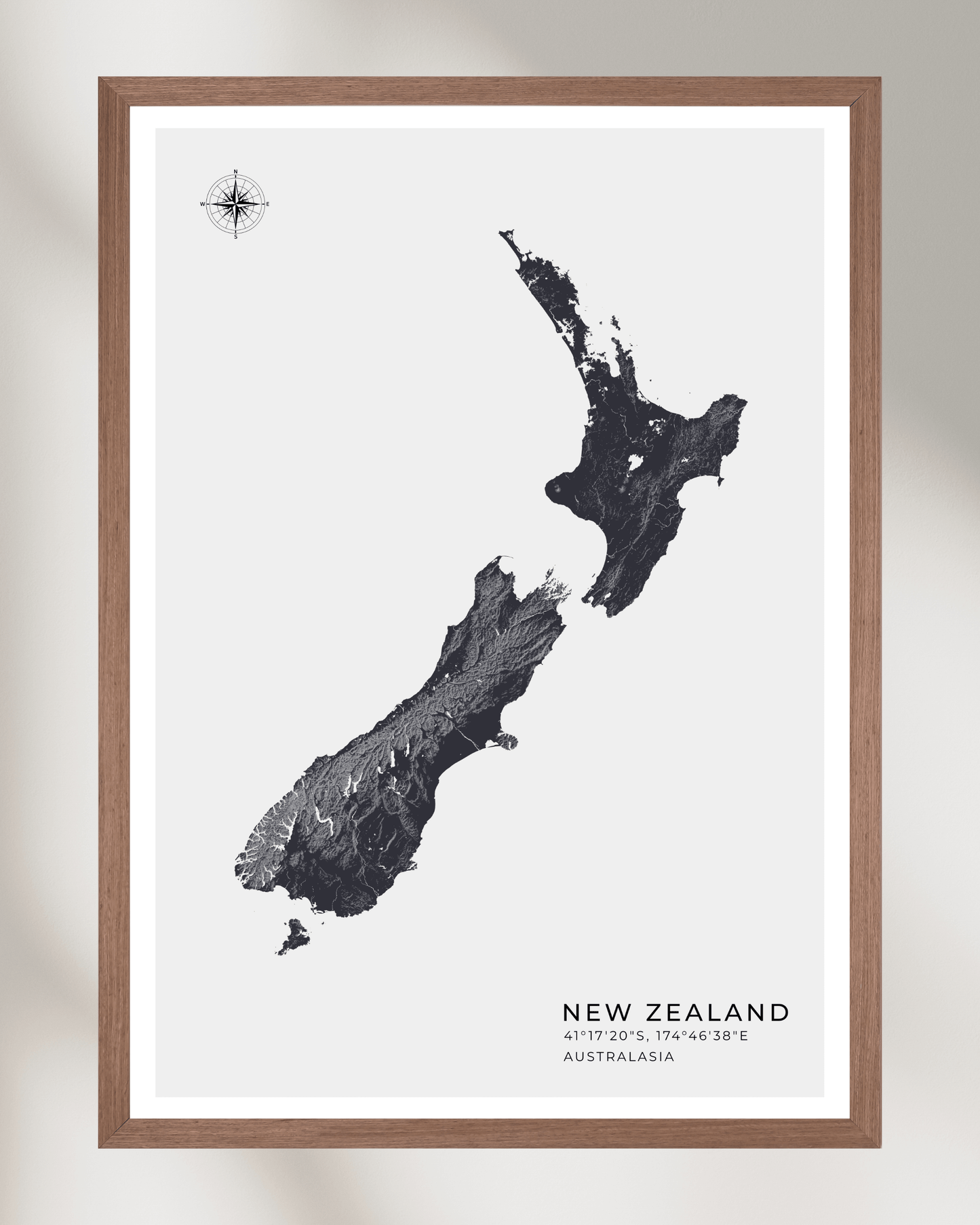 New Zealand - Fine Art Map Print