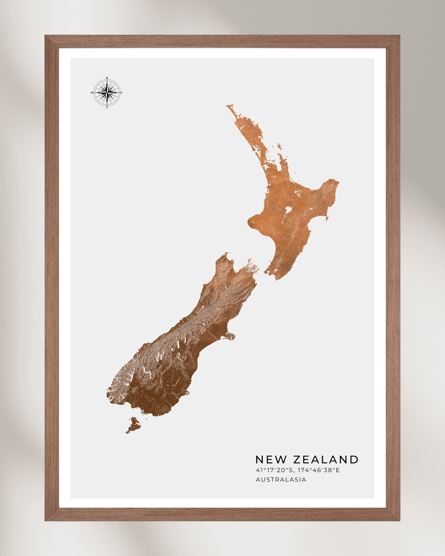 New Zealand - Fine Art Map Print