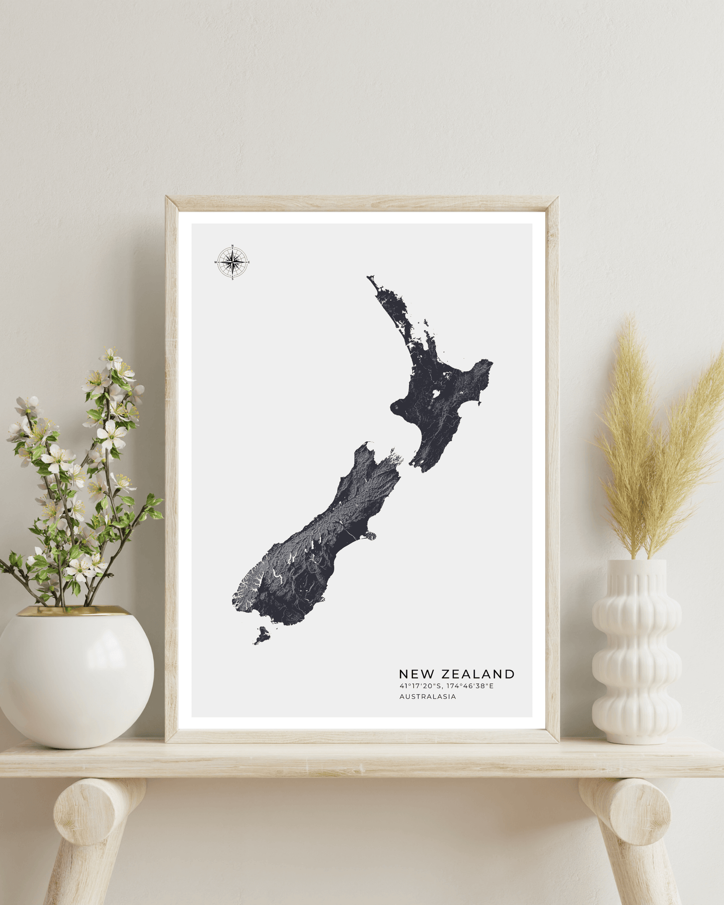 New Zealand - Fine Art Map Print