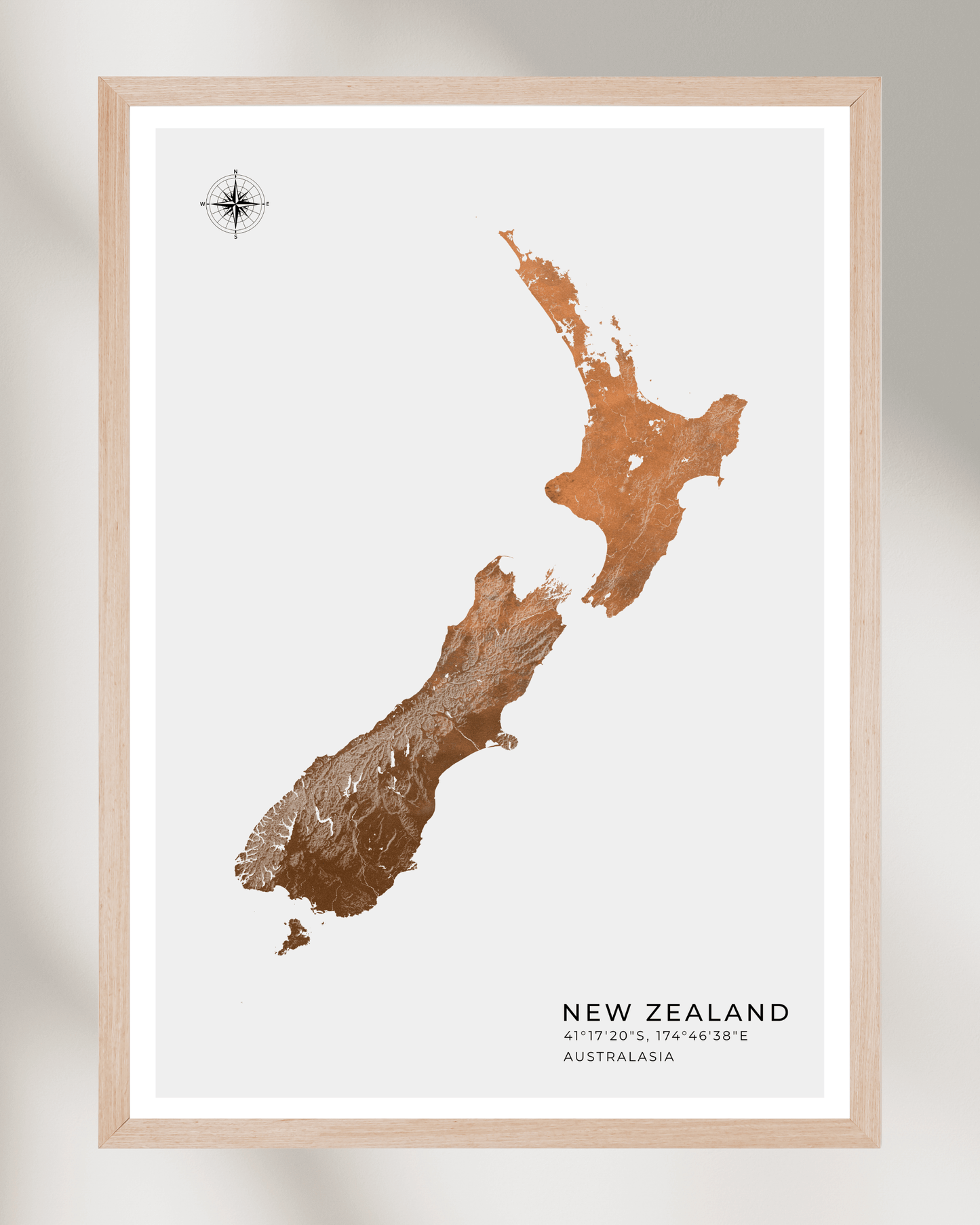 New Zealand - Fine Art Map Print