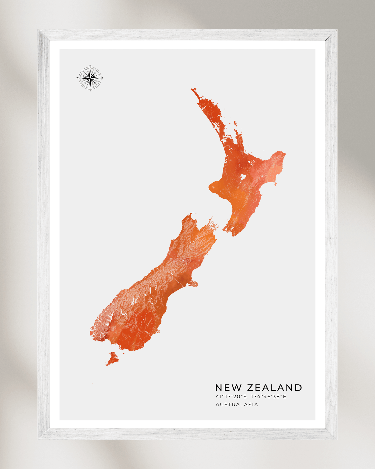 New Zealand - Fine Art Map Print