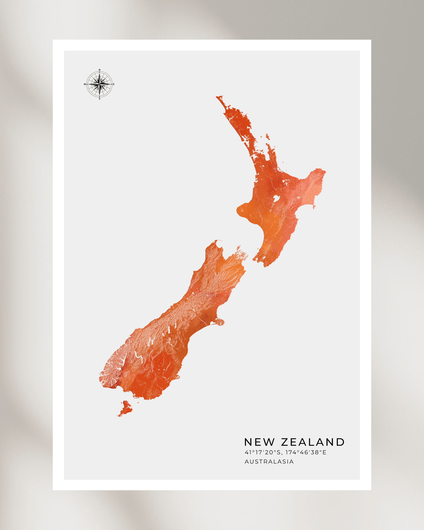 New Zealand - Fine Art Map Print