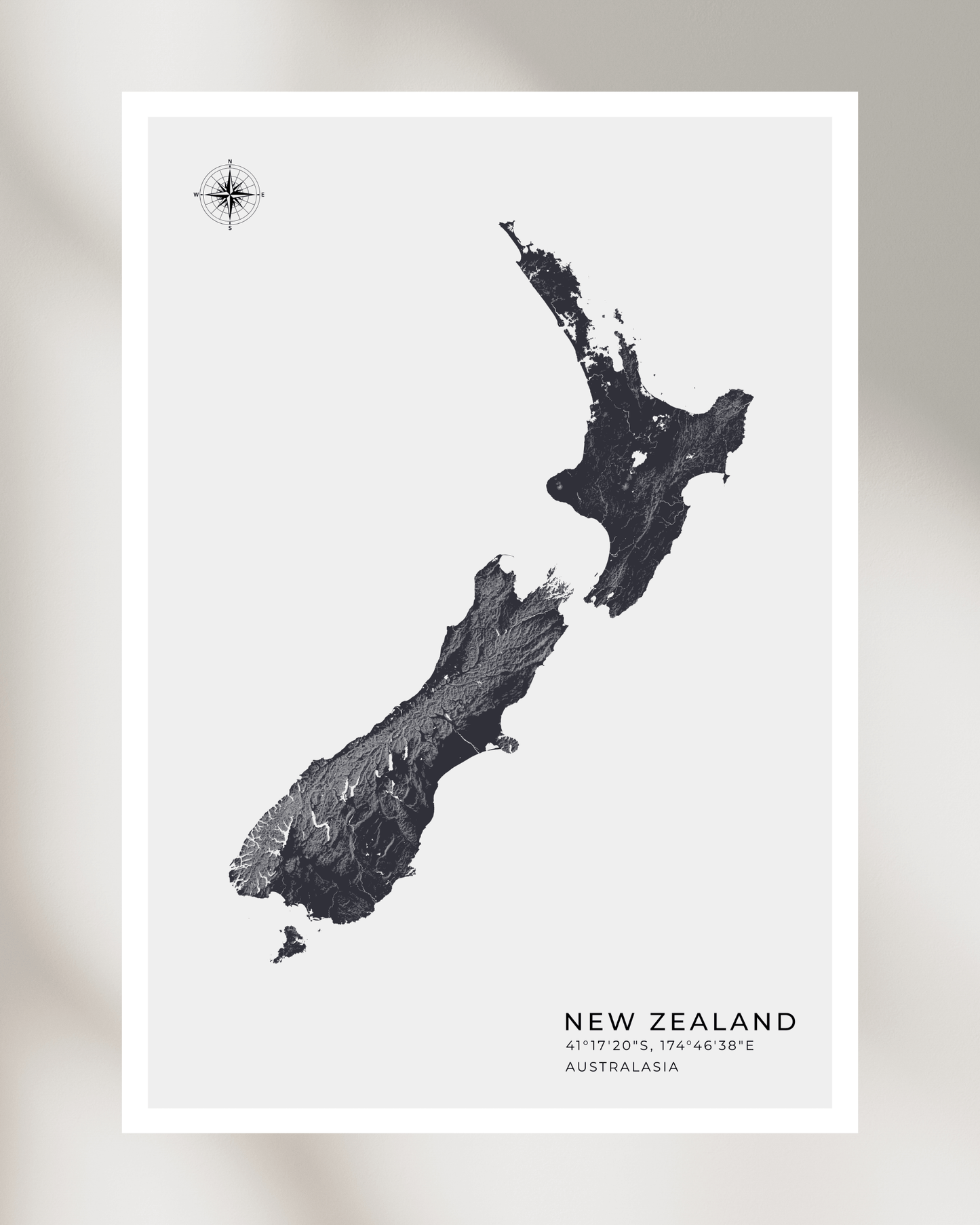 New Zealand - Fine Art Map Print