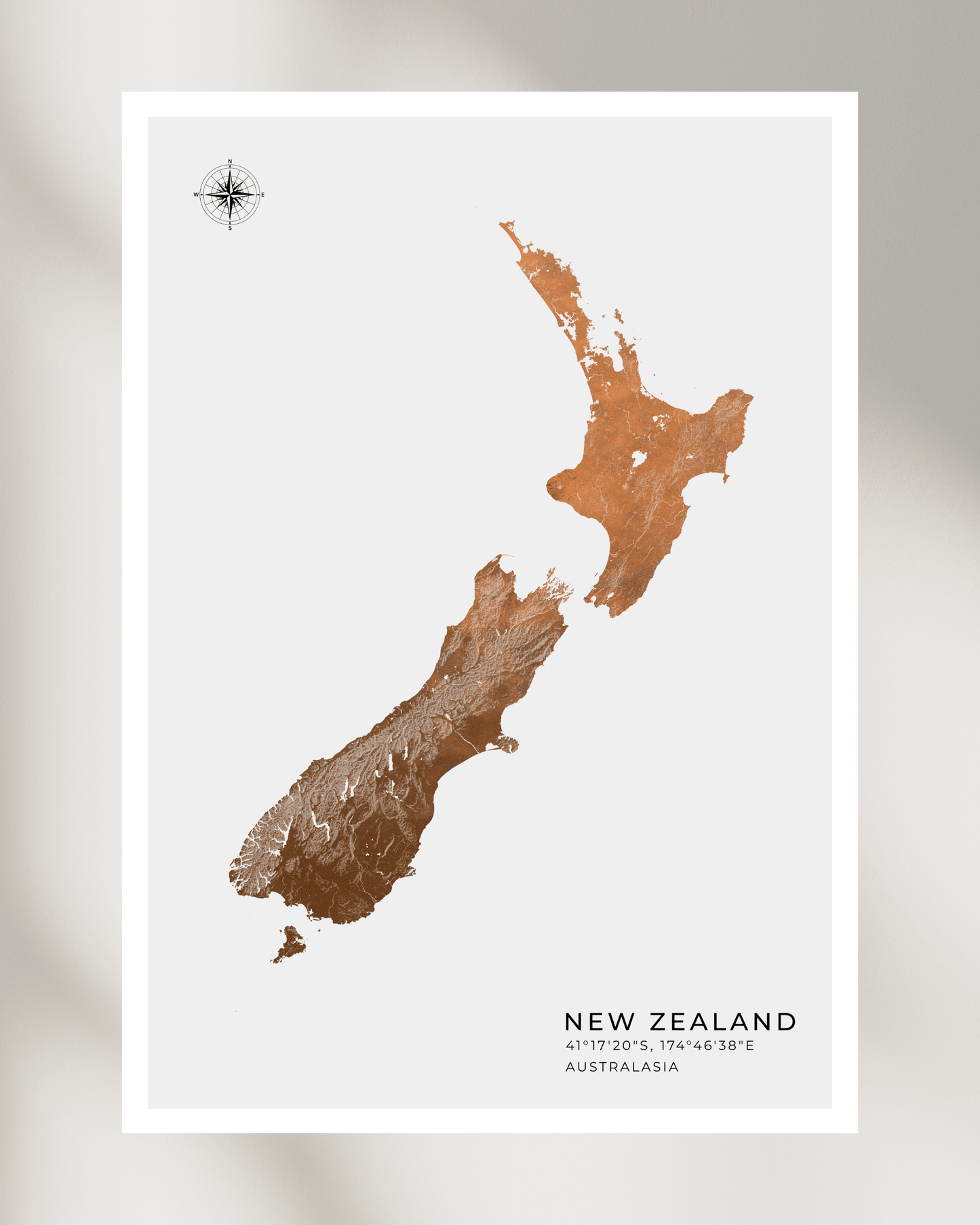 New Zealand - Fine Art Map Print