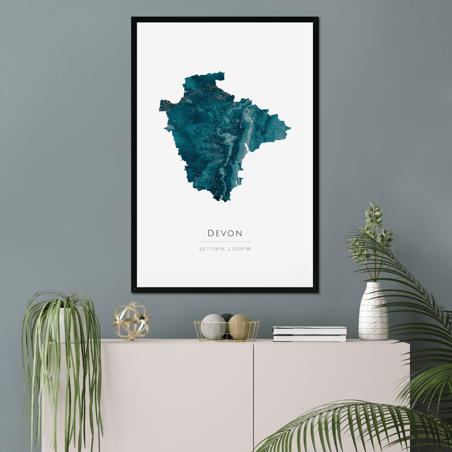 Framed map of Devon