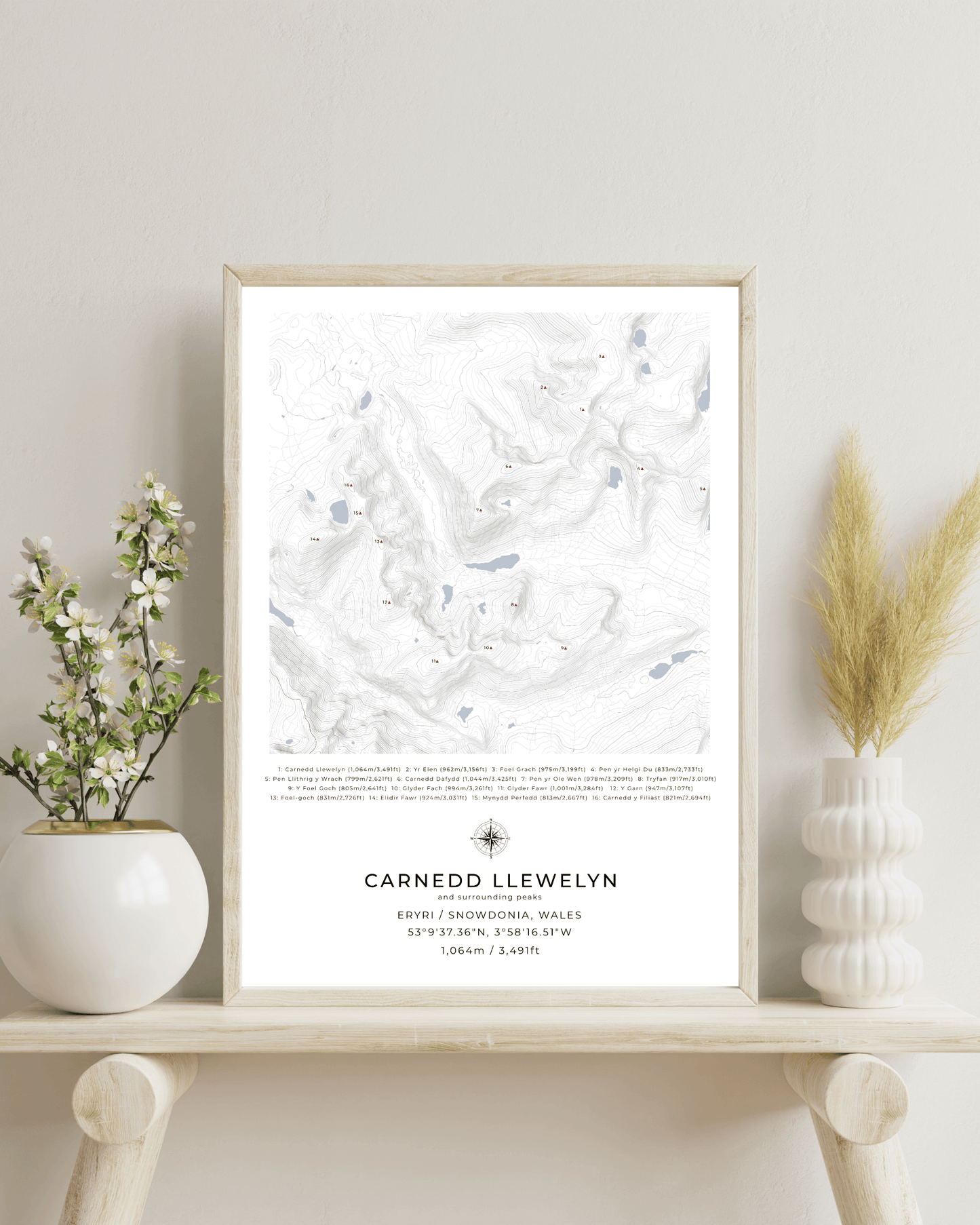Carnedd Llewelyn & Surrounding peaks - Contour Map Print Poster