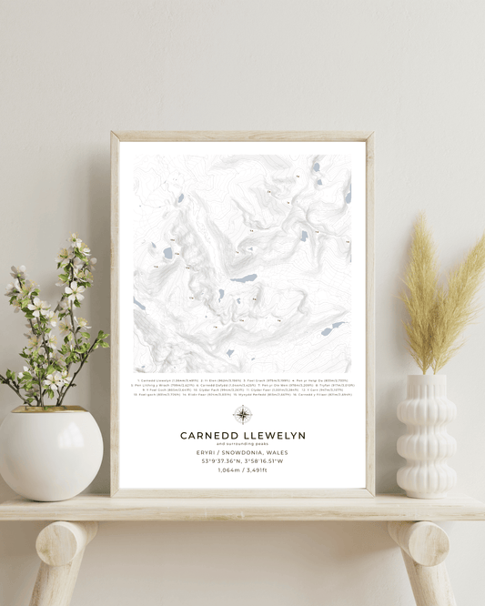 Carnedd Llewelyn & Surrounding peaks - Contour Map Print Poster