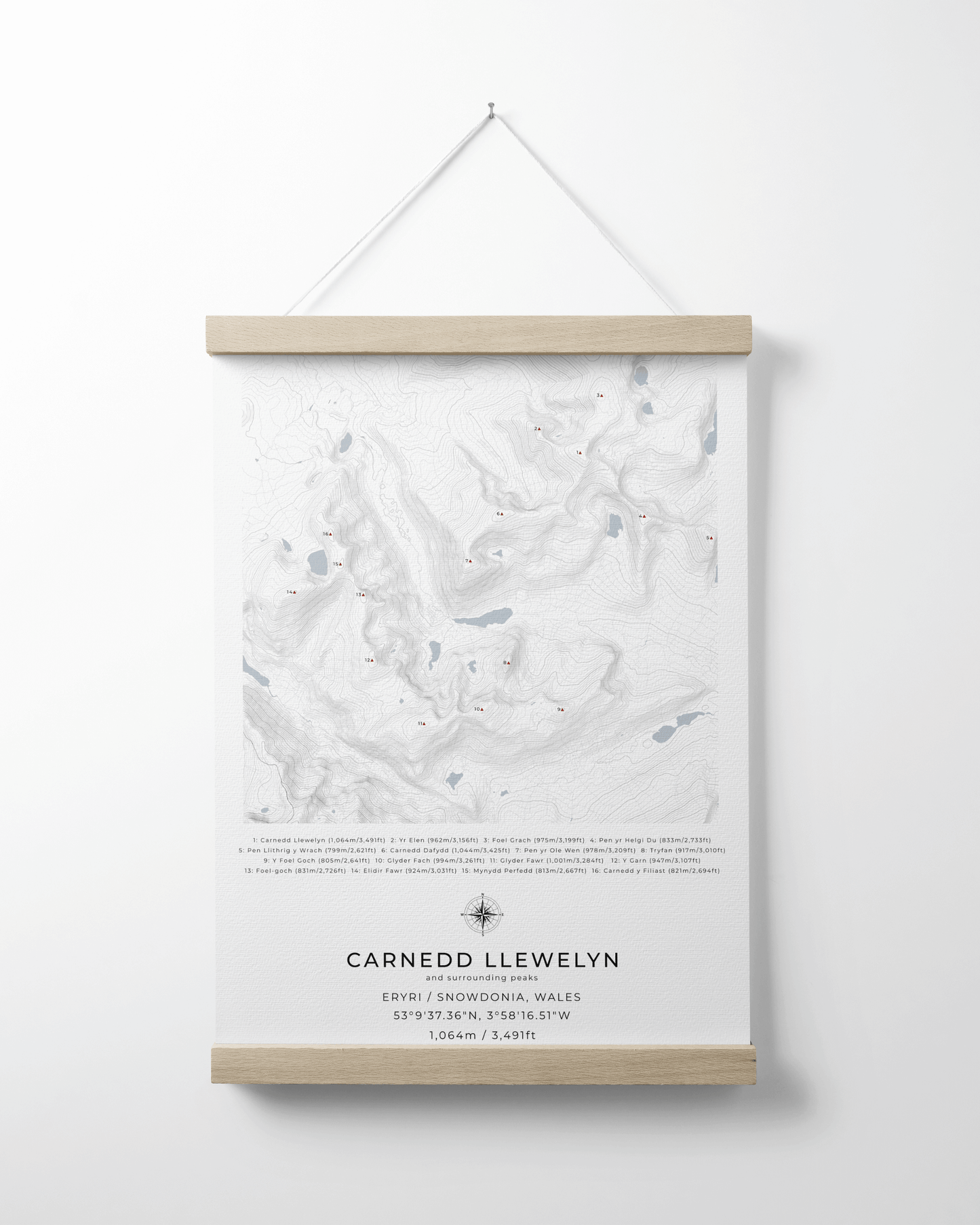 Carnedd Llewelyn & Surrounding peaks - Contour Map Print Poster