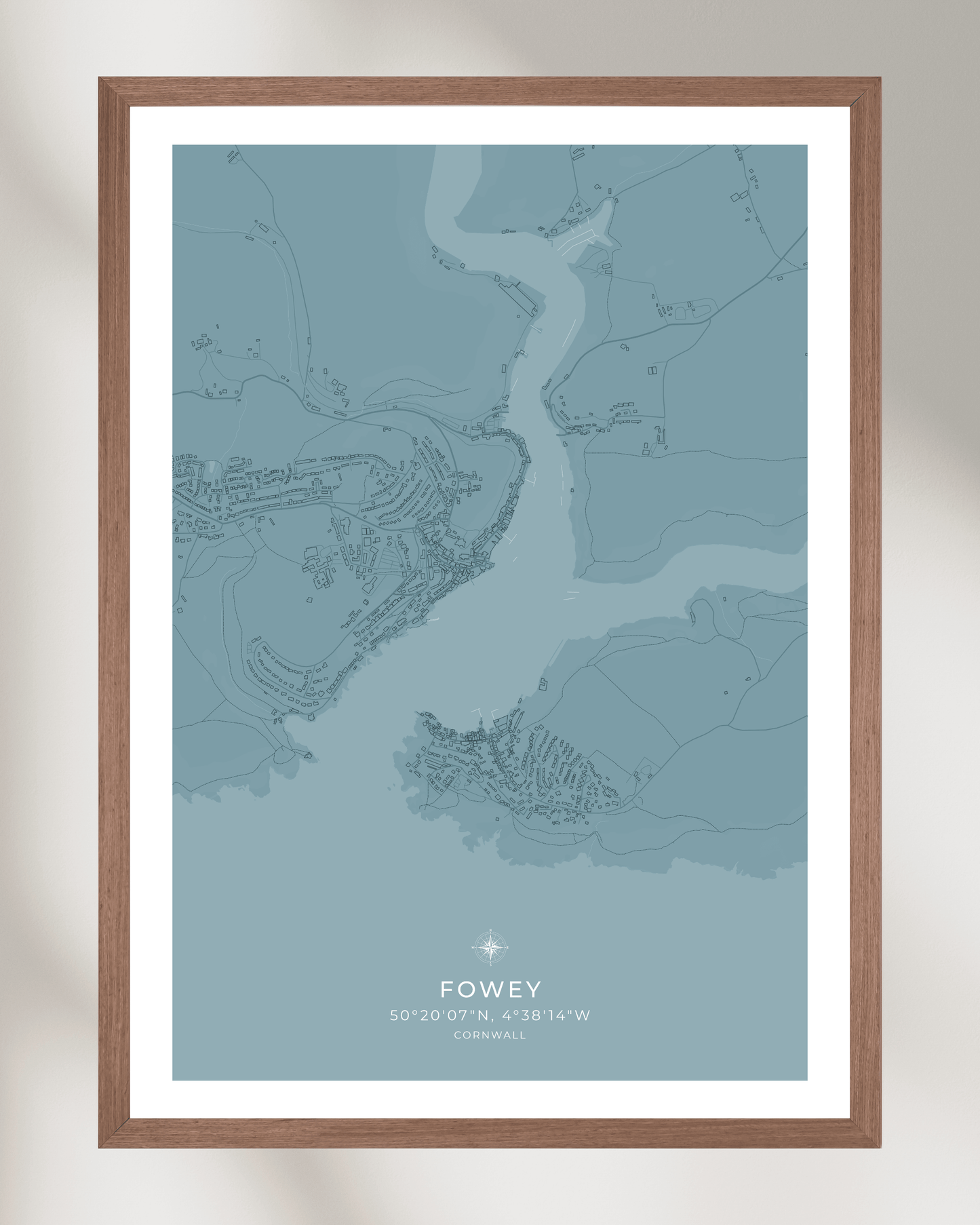 Coastal Map of Fowey - Pale Aqua