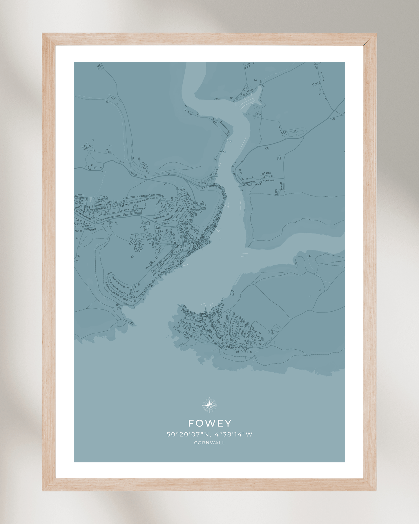 Coastal Map of Fowey - Pale Aqua
