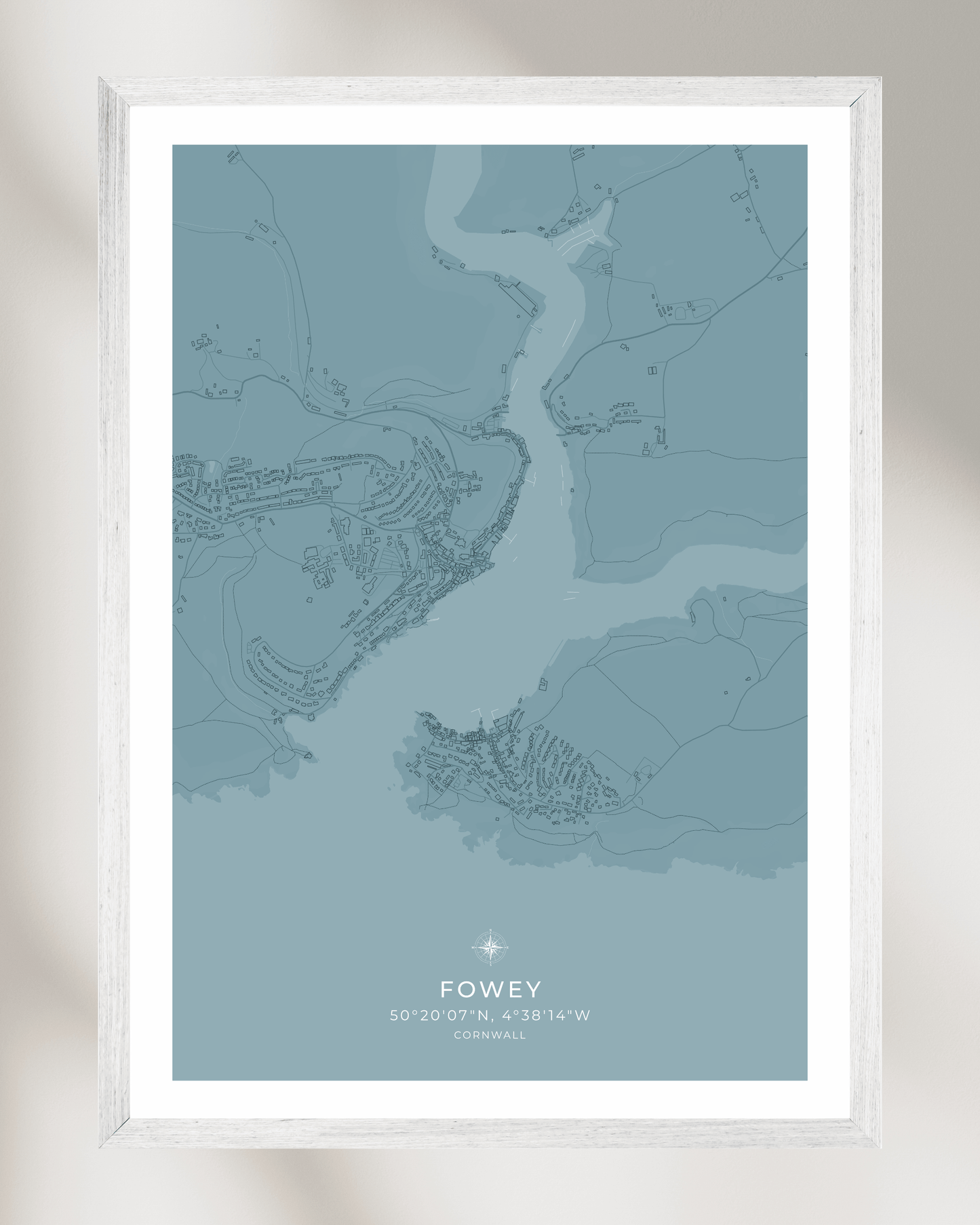 Coastal Map of Fowey - Pale Aqua