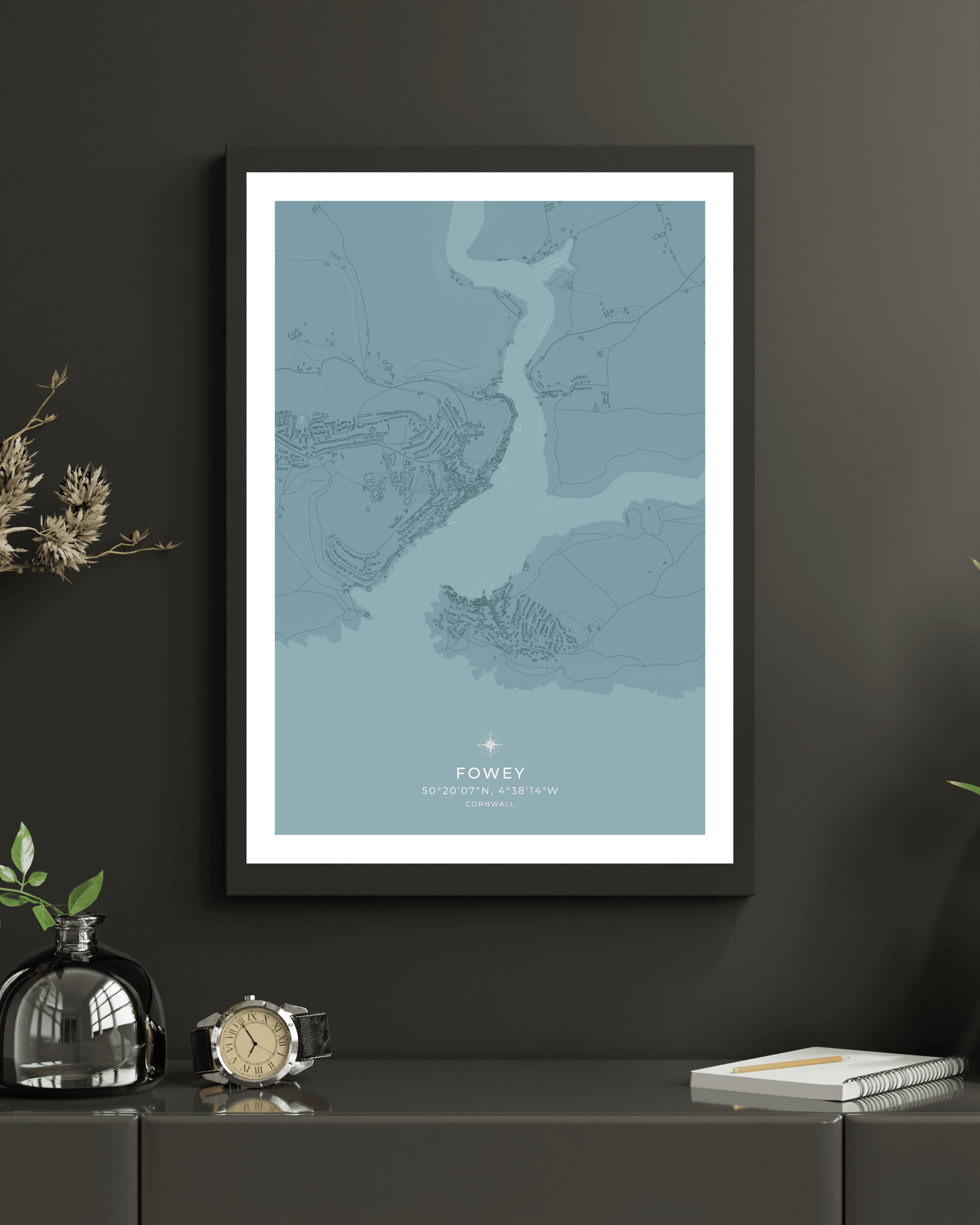 Coastal Map of Fowey - Pale Aqua