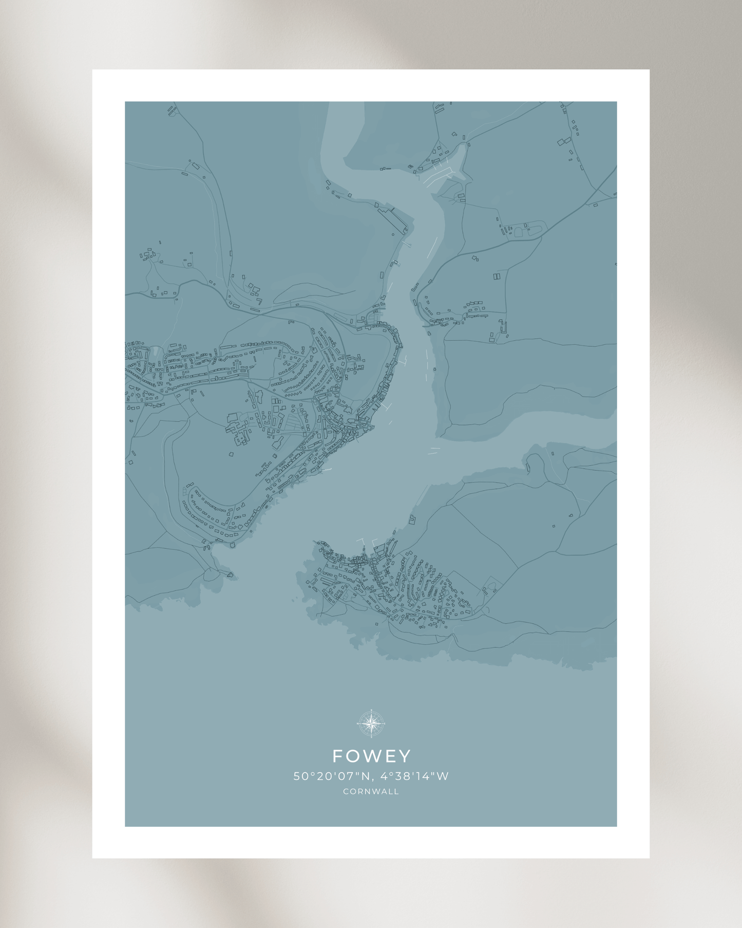 Coastal Map of Fowey - Pale Aqua