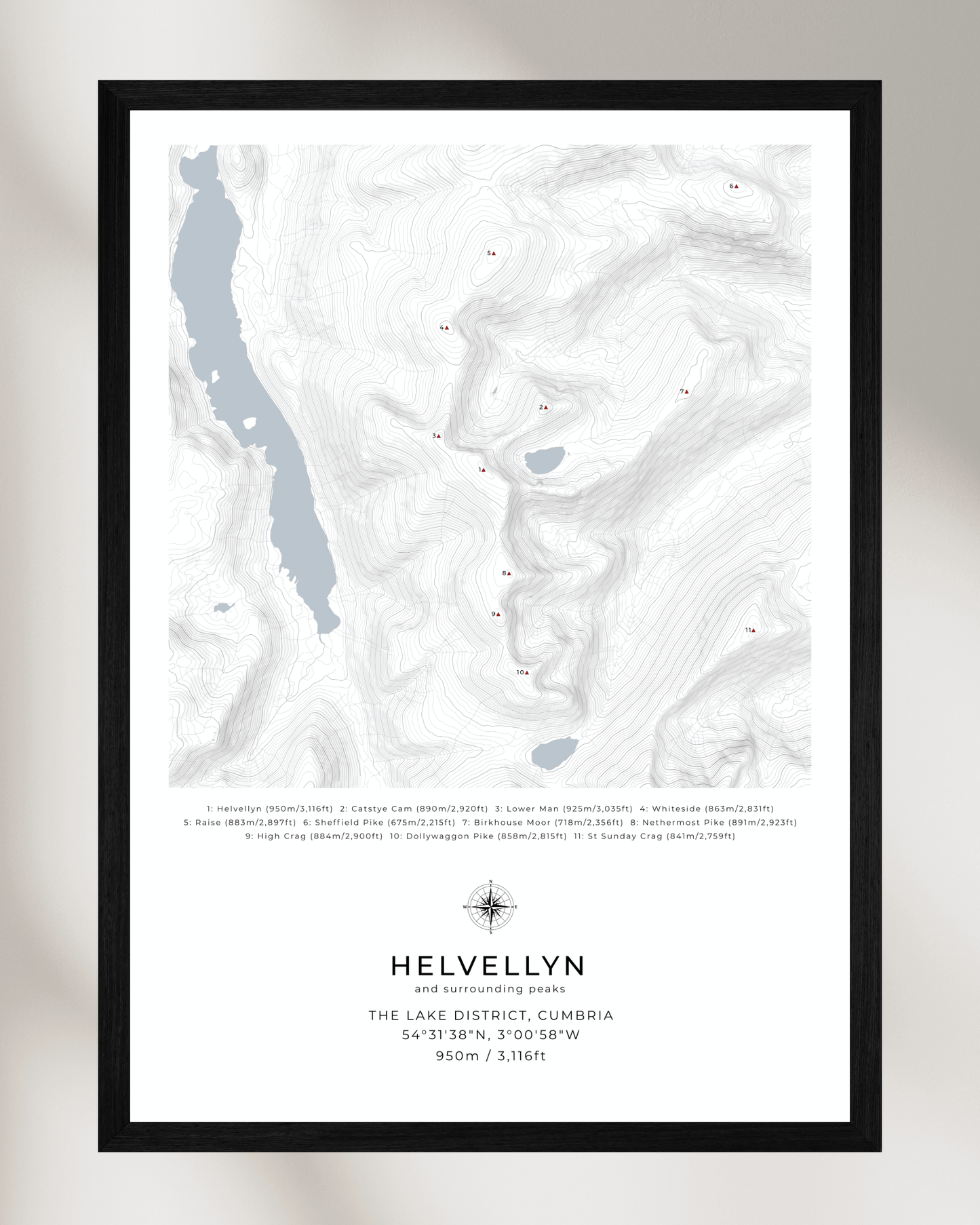 Helvellyn & Surrounding peaks - Contour Map