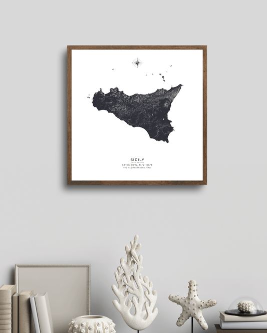 Sicily - Fine Art Map - Deep Cobalt