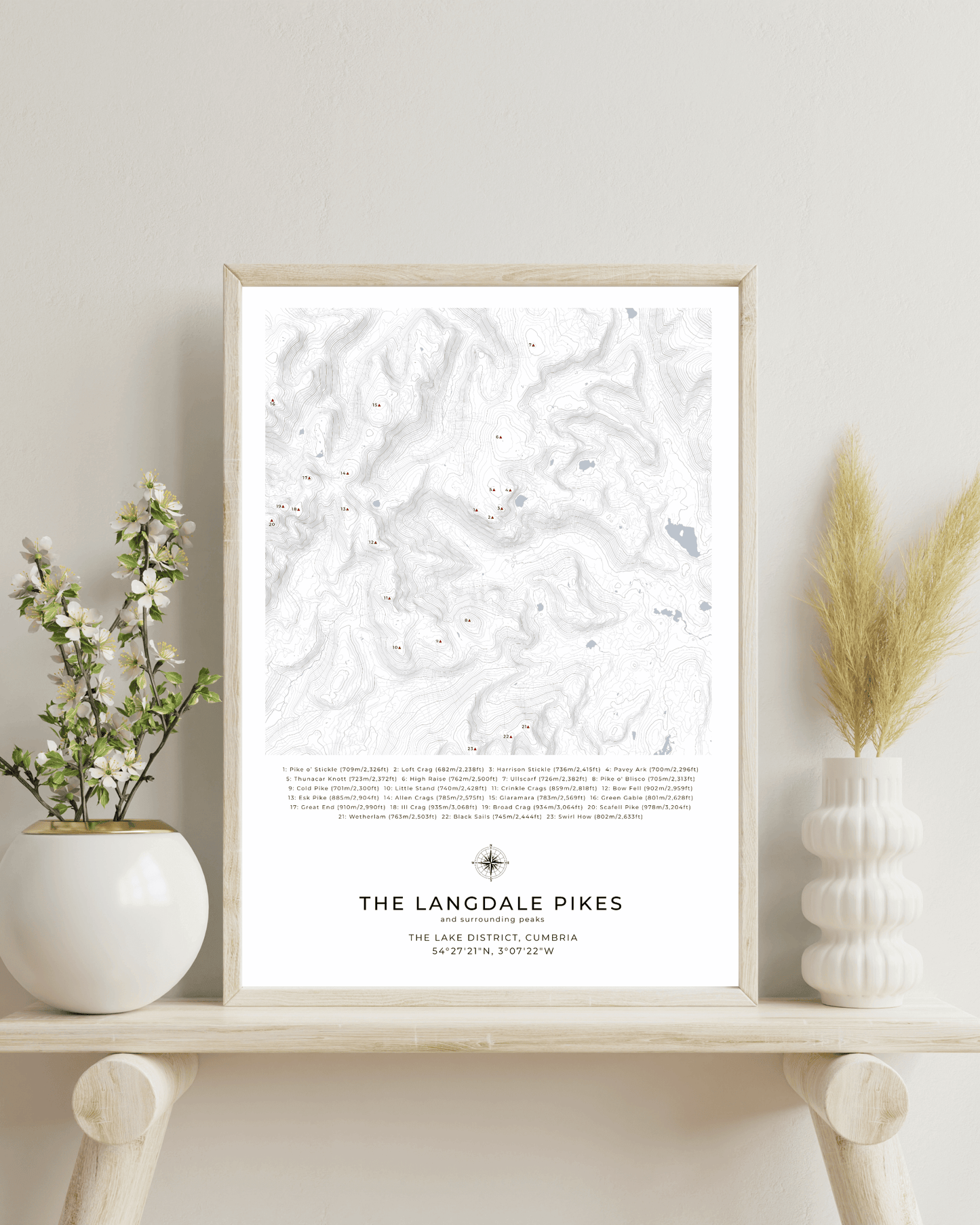 The Langdale Pikes & Surrounding peaks - Contour Map