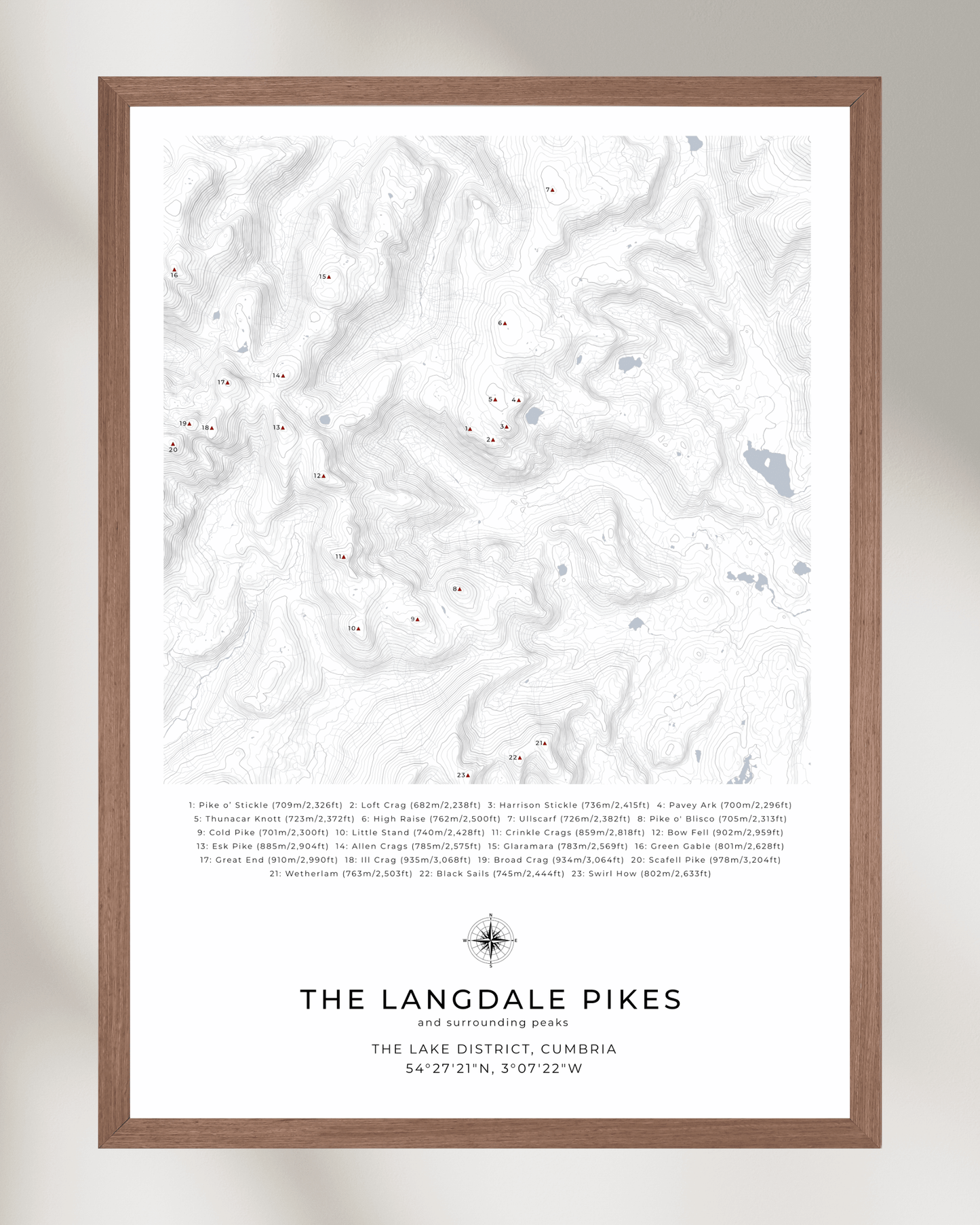 The Langdale Pikes & Surrounding peaks - Contour Map