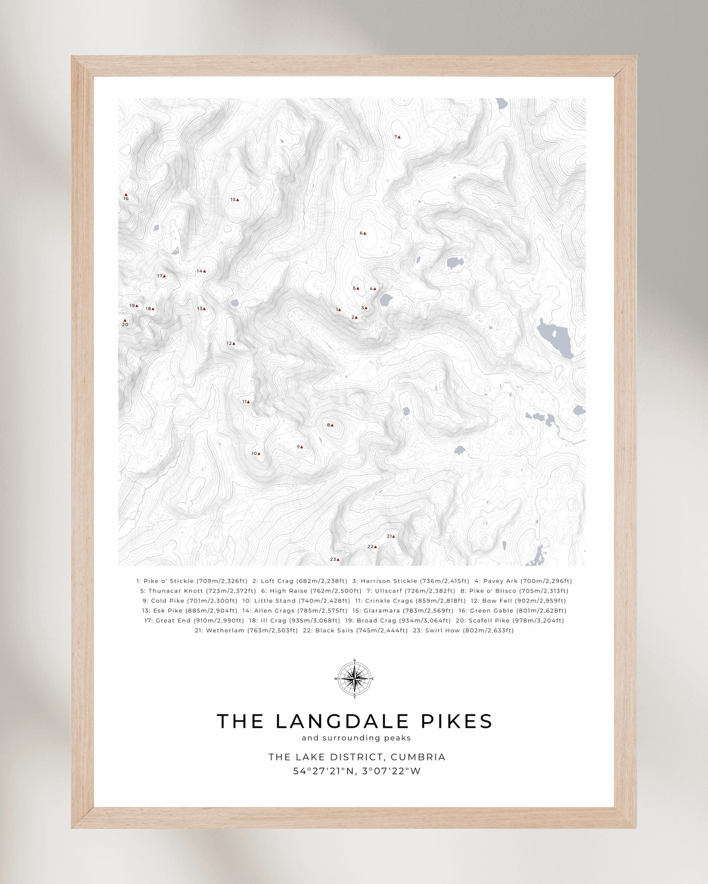 The Langdale Pikes & Surrounding peaks - Contour Map