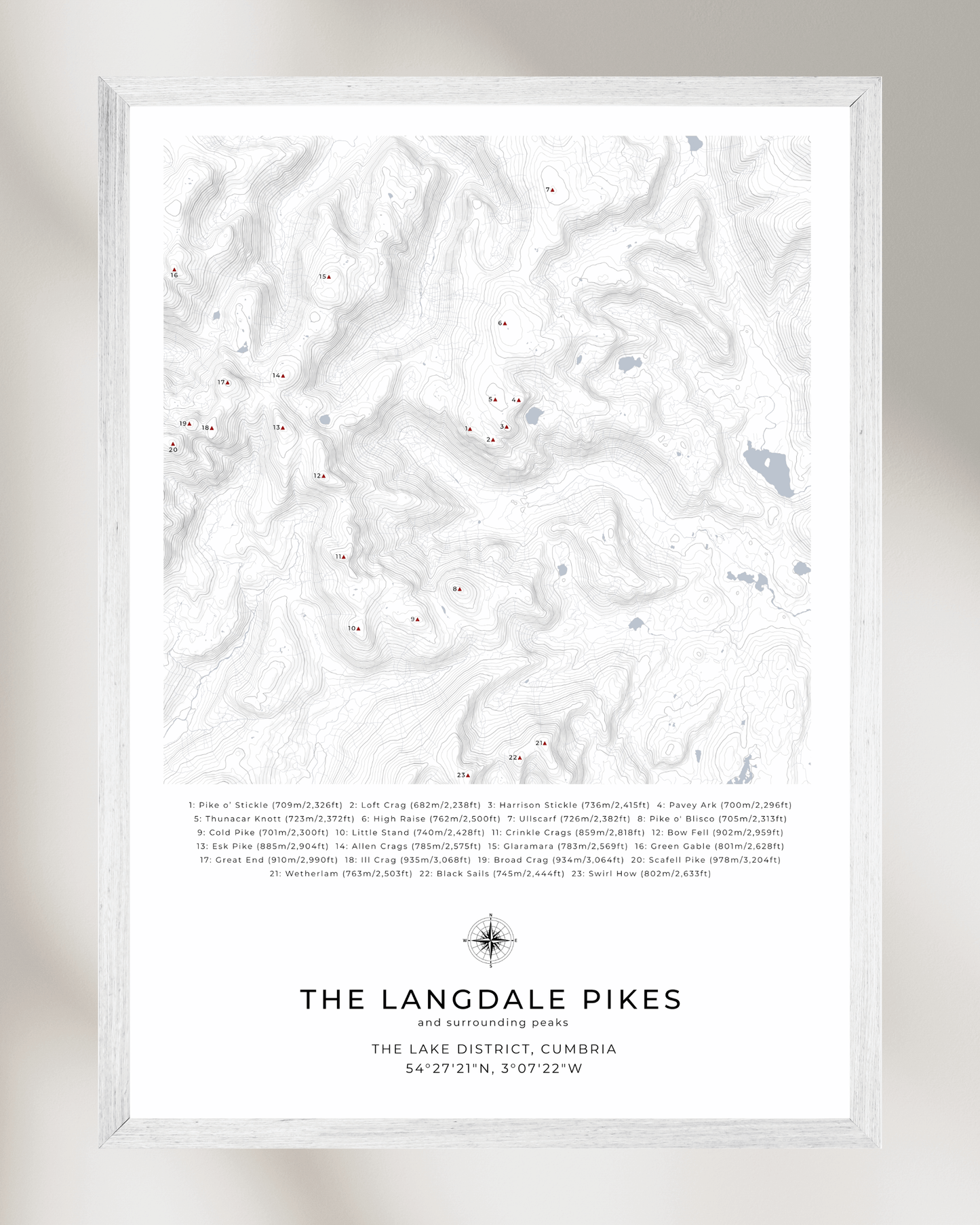 The Langdale Pikes & Surrounding peaks - Contour Map
