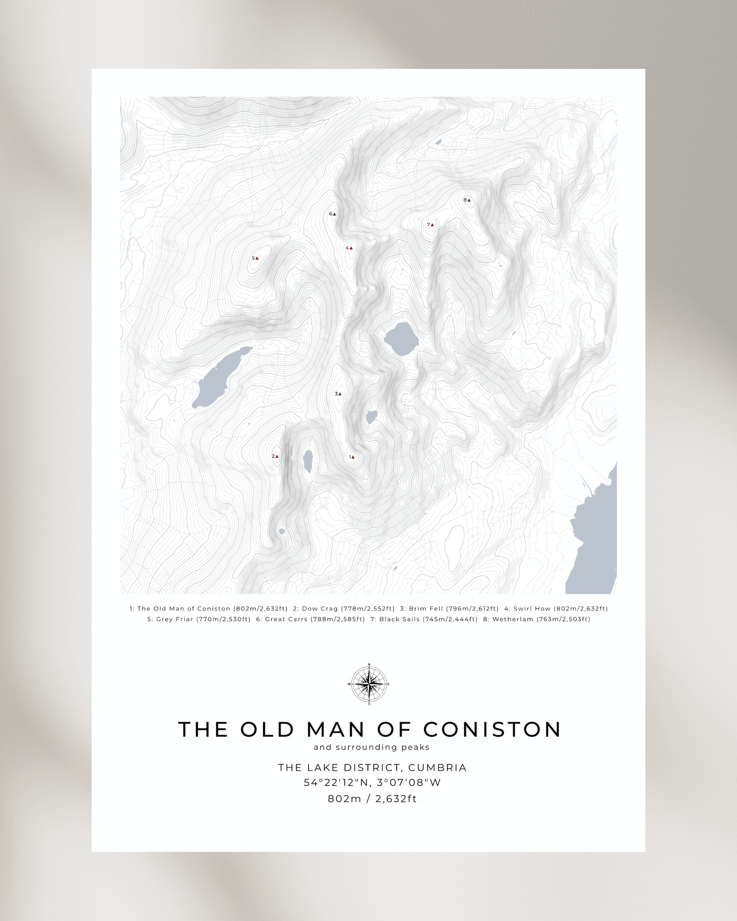 The Old Man of Coniston & Surrounding peaks - Contour Map