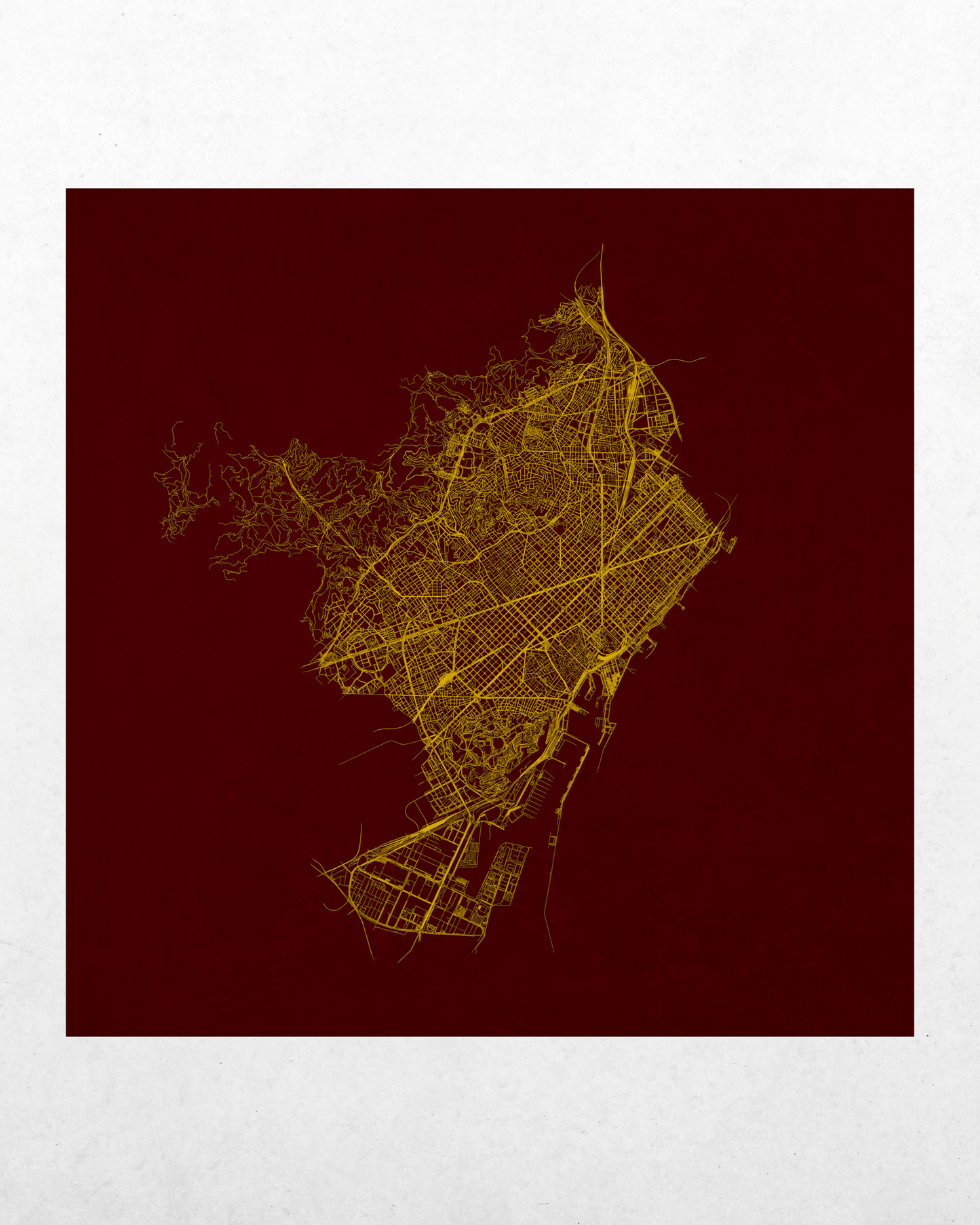 Minimalist Street Map of Barcelona - Framed Canvas