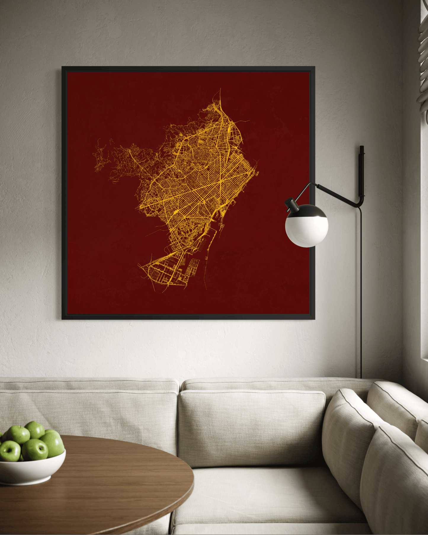 Minimalist Street Map of Barcelona - Framed Canvas