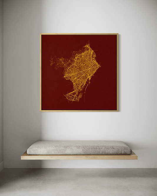 Minimalist Street Map of Barcelona - Framed Canvas