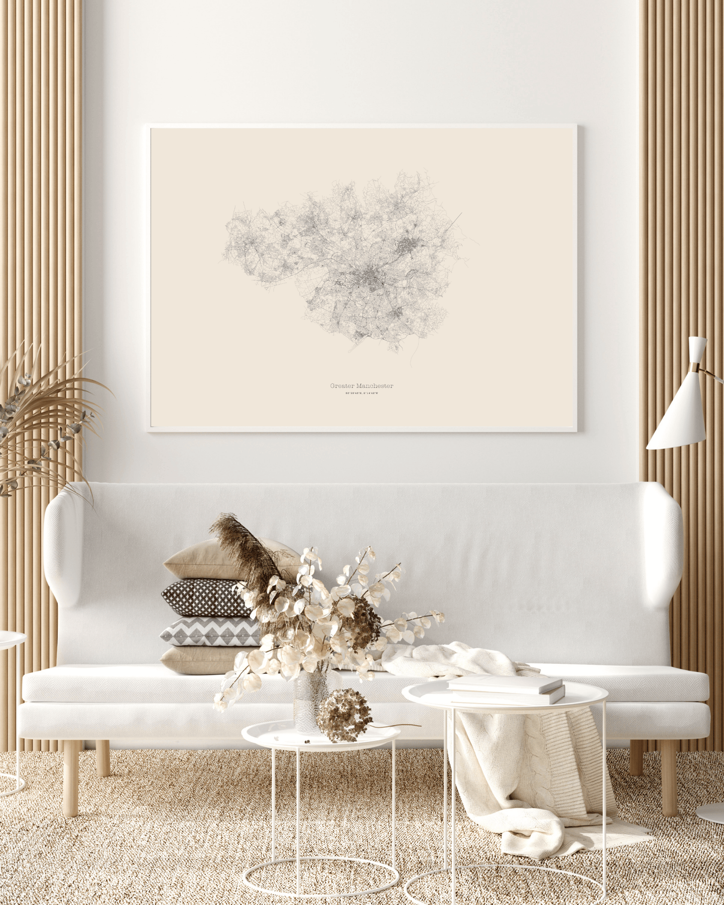 Greater Manchester - City Map - Minimalist Fine Art Print - Taupe