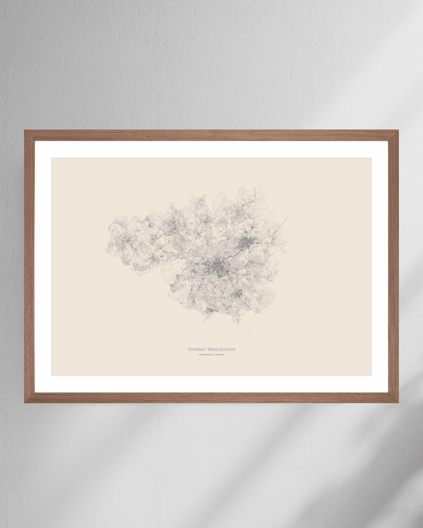 Greater Manchester - City Map - Minimalist Fine Art Print - Taupe