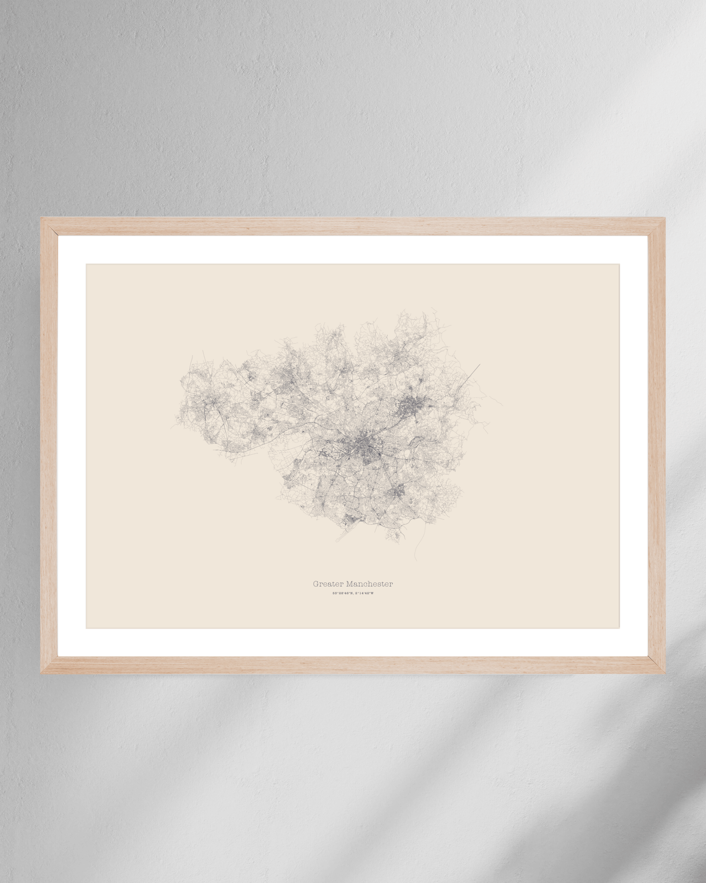 Greater Manchester - City Map - Minimalist Fine Art Print - Taupe