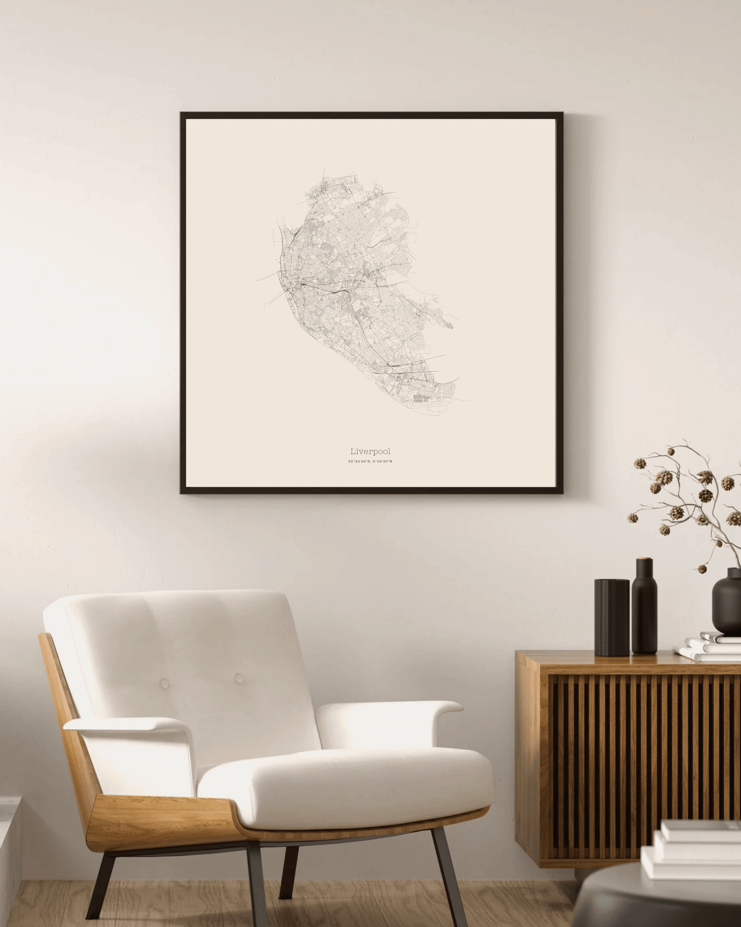 Liverpool - Minimalist City Map - Fine Art Print - Taupe