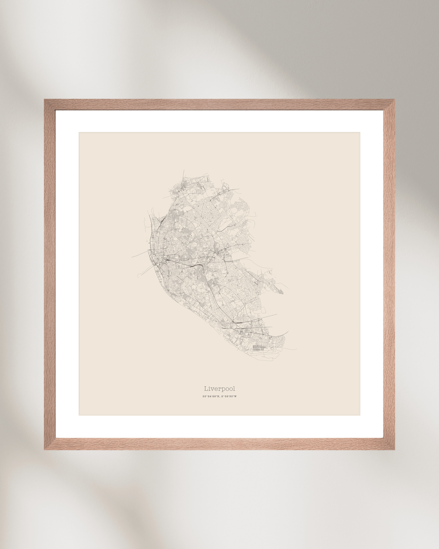 Liverpool - Minimalist City Map - Fine Art Print - Taupe