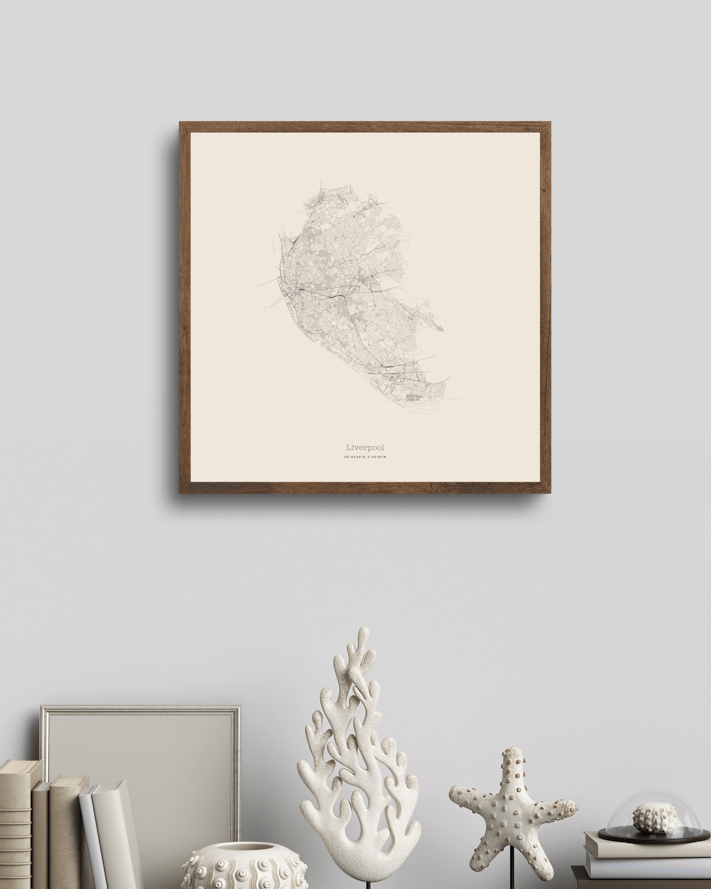 Liverpool - Minimalist City Map - Fine Art Print - Taupe
