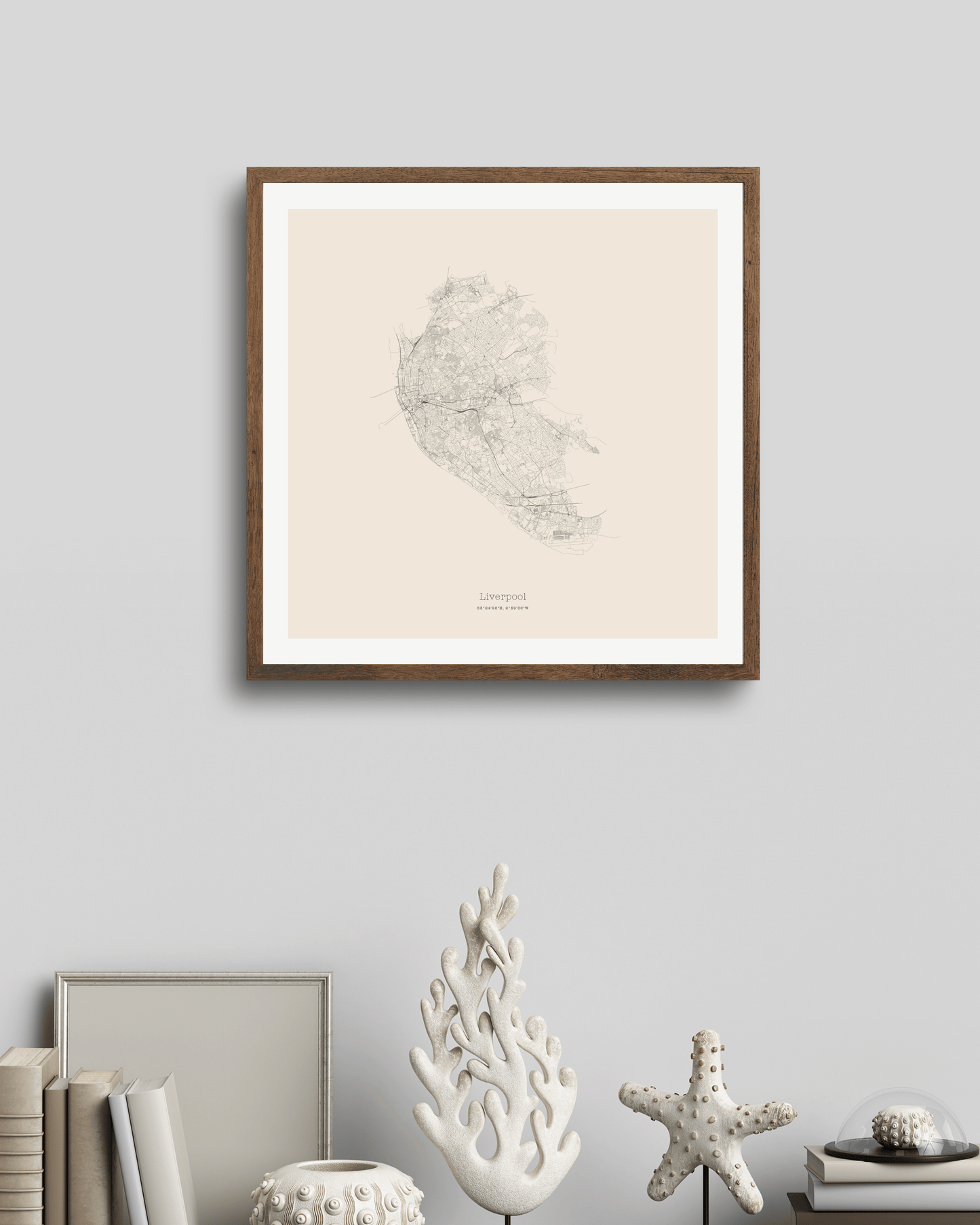 Liverpool - Minimalist City Map - Fine Art Print - Taupe