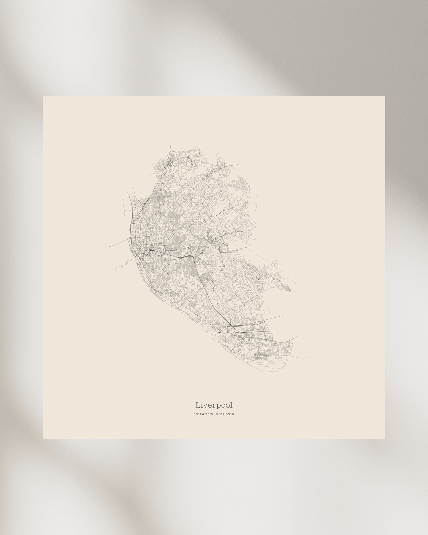 Liverpool - Minimalist City Map - Fine Art Print - Taupe