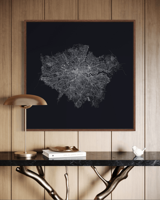 Minimalist Street Map of London - Framed Canvas