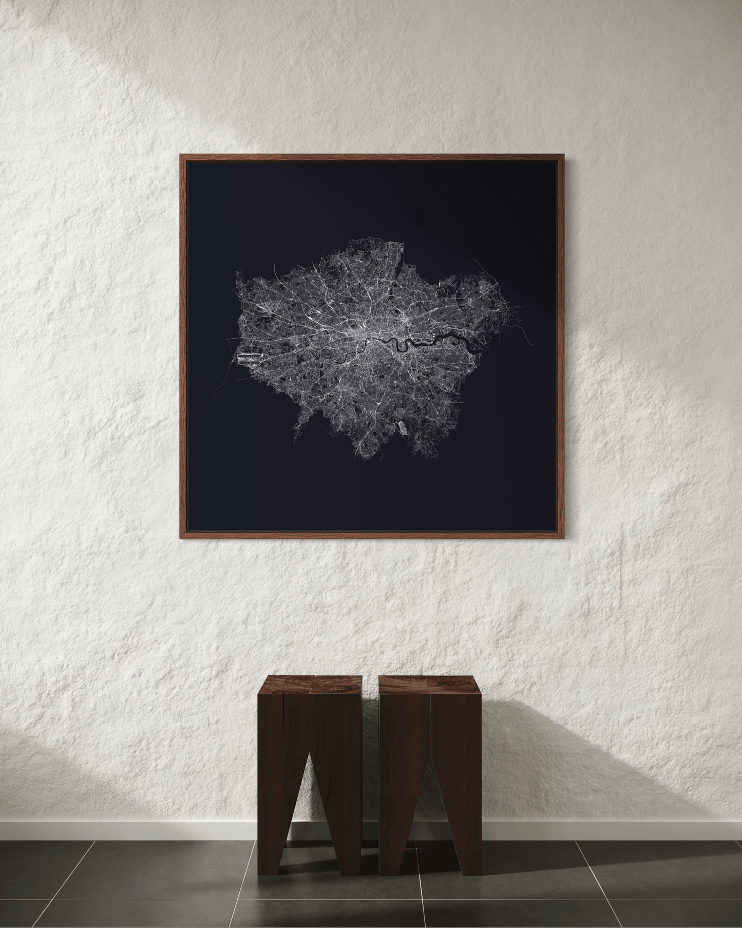 Minimalist Street Map of London - Framed Canvas